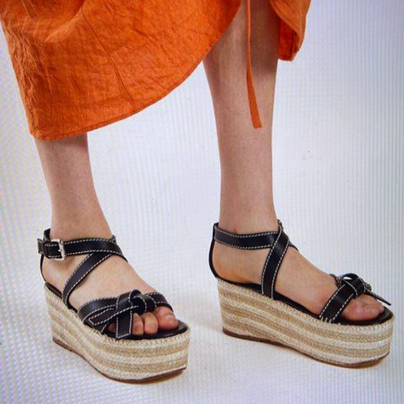 Loewe★素敵!Black Leather Platform Wedge Sandals Loewe | Shoes | Brand New Loewe Gate Platform Wedge Sandal